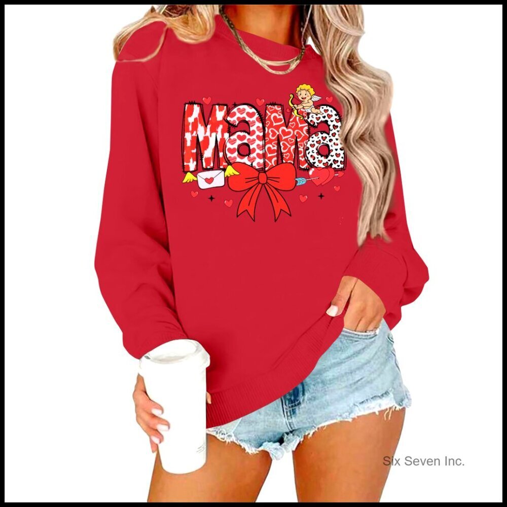 Mama Graphic Sweatshirt Long Sleeve Crewneck Pullover Valentine's Day Gift